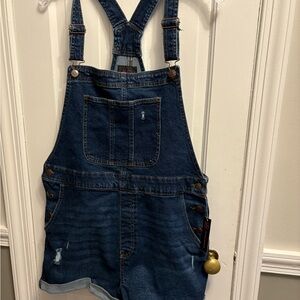Denim Overall Shorts with Pockets